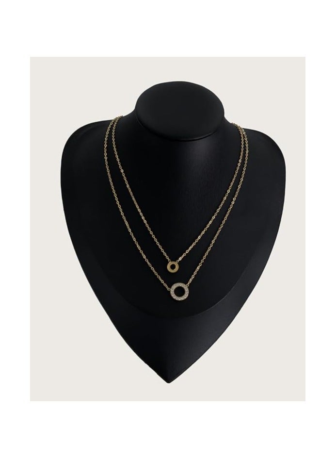 Kaaf creations Stainless steel 18K gold plated round zircon 2 necklace 36+5cm - Image 3