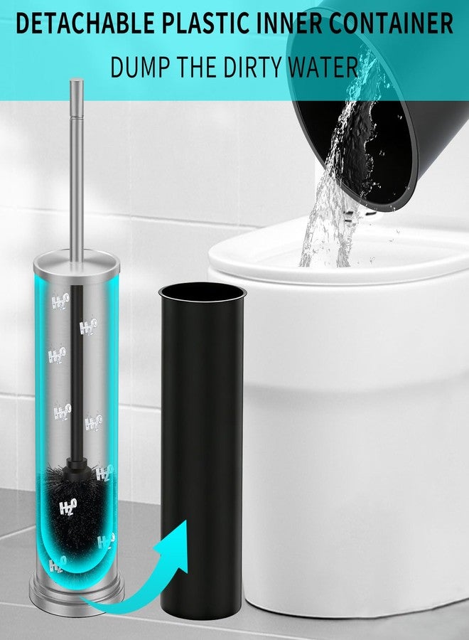 YDSluock Brushed Nickel Toilet Brush and Holder Set,304 Stainless Steel Toilet Brush for Bathroom with Long Handle, Heavy Duty Toilet Bowl Brush,Removable Inner Bowl and Splash Protection,Deep Cleaning - Image 5