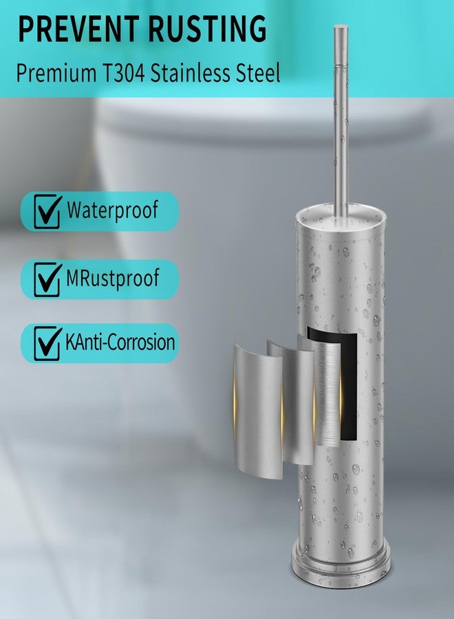 YDSluock Brushed Nickel Toilet Brush and Holder Set,304 Stainless Steel Toilet Brush for Bathroom with Long Handle, Heavy Duty Toilet Bowl Brush,Removable Inner Bowl and Splash Protection,Deep Cleaning - Image 2