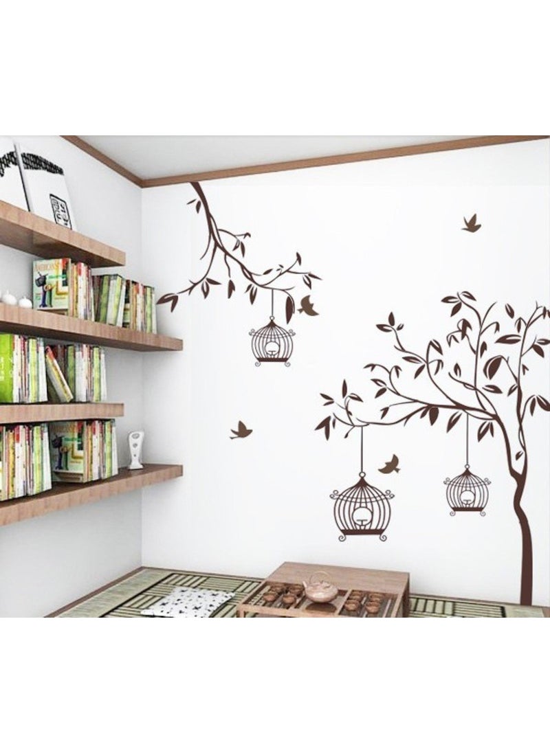 Decals Design Decals Design 'Tree with Birds and Cages' Wall Sticker (PVC Vinyl, 30 cm x 90 cm, Brown)  - Image 5
