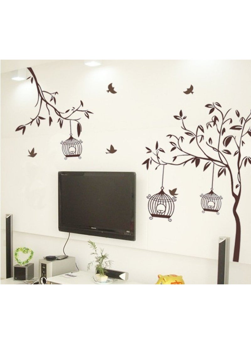 Decals Design Decals Design 'Tree with Birds and Cages' Wall Sticker (PVC Vinyl, 30 cm x 90 cm, Brown)  - Image 4