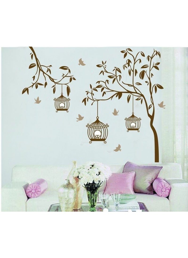 Decals Design Decals Design 'Tree with Birds and Cages' Wall Sticker (PVC Vinyl, 30 cm x 90 cm, Brown)  - Image 3
