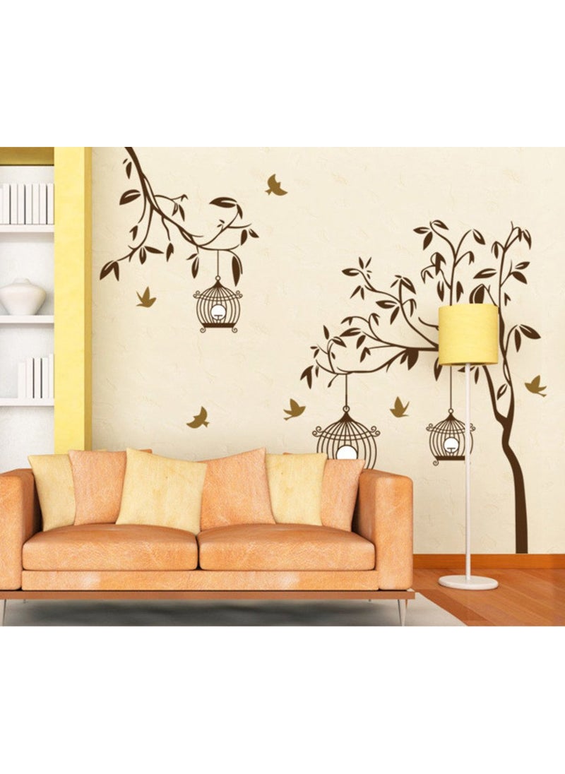 Decals Design Decals Design 'Tree with Birds and Cages' Wall Sticker (PVC Vinyl, 30 cm x 90 cm, Brown)  - Image 2