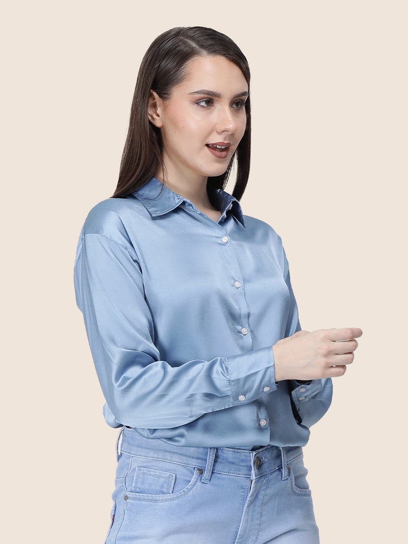 amswan Women's  Premium Regular Fit Solid Satin shirt - Image 5