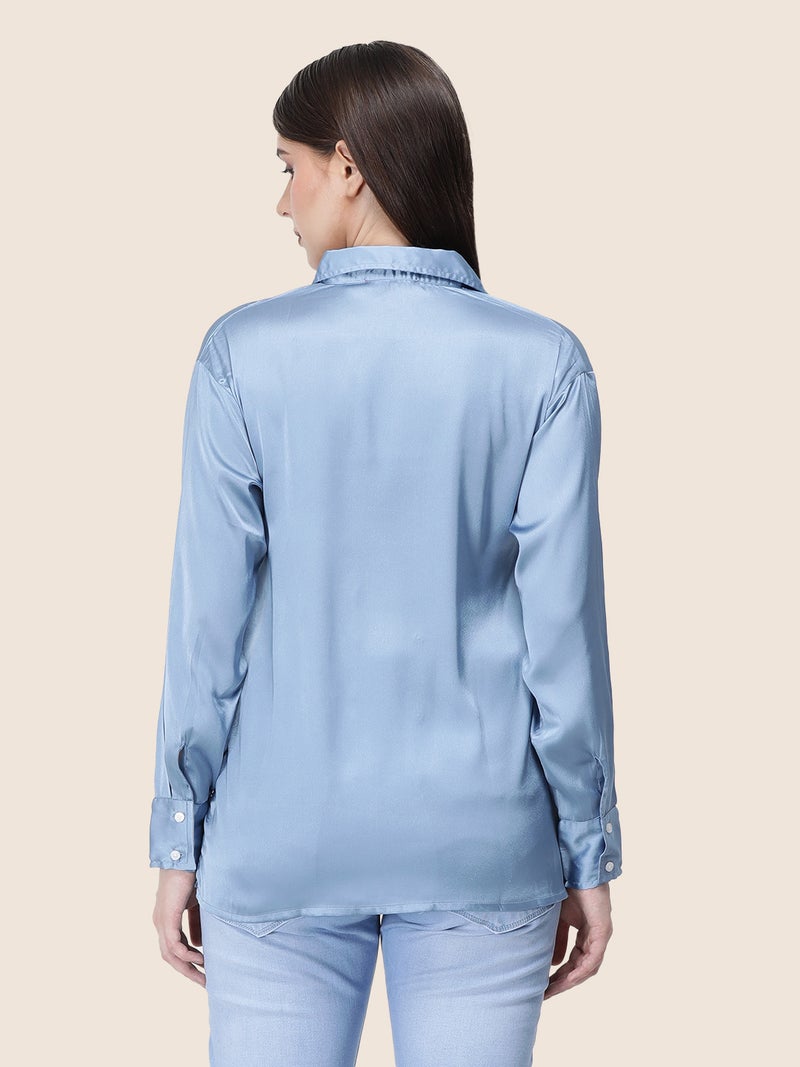amswan Women's  Premium Regular Fit Solid Satin shirt - Image 1