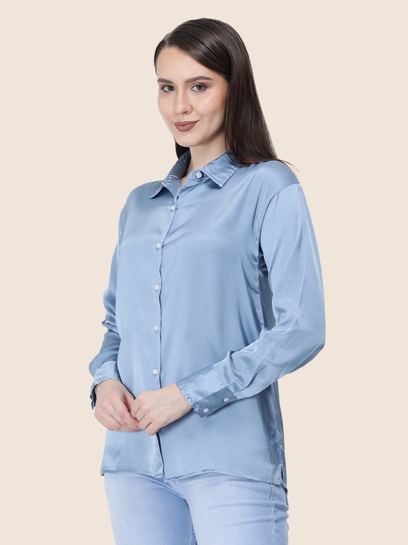 amswan Women's  Premium Regular Fit Solid Satin shirt - Image 3