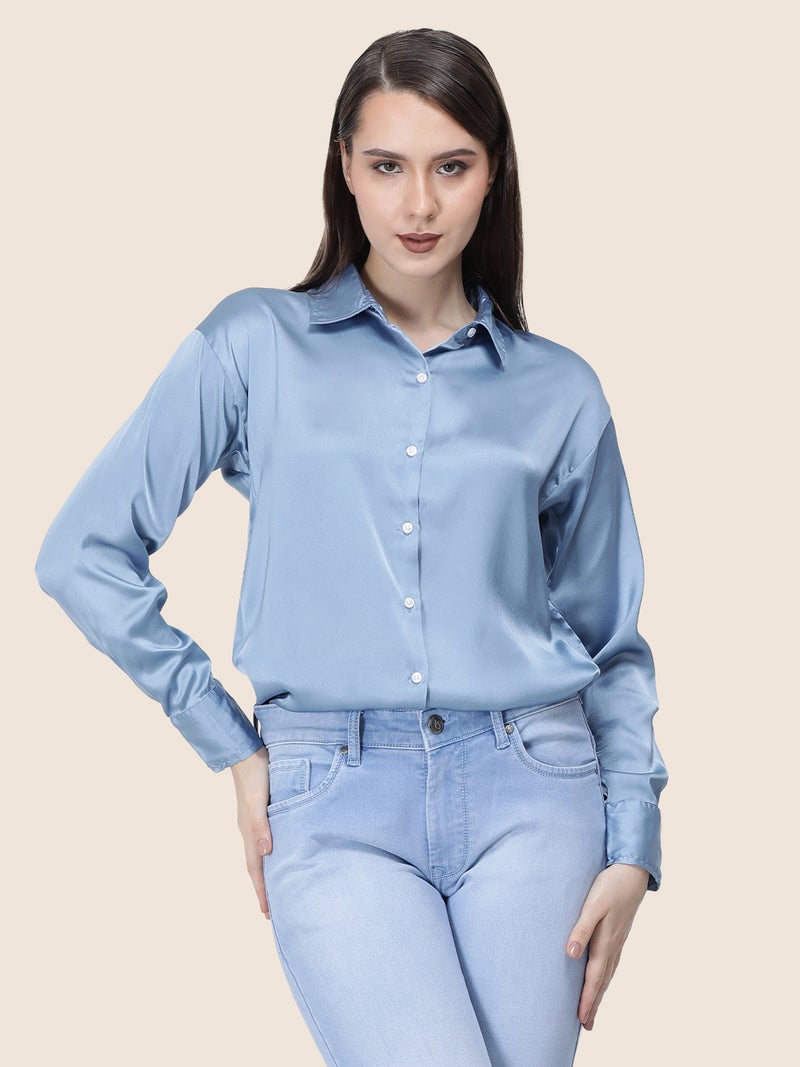 amswan Women's  Premium Regular Fit Solid Satin shirt - Image 4