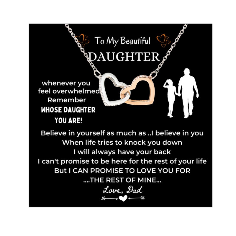 LOTUS-A Silver Necklace Daughter Gifts from Dad - S925 Interlock Heart Necklace with a Message Card Present to My Grown Teen Girls from Father on Daughter's Mother's Day Christmas Birthday Graduation - Image 1