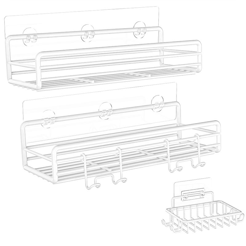 Moforoco حامل دش مافوروكو 3 عبوات مع حامل صابون، بدون حفر، لاصق غير مرئي، رفوف حائط الدش، مقاوم للصدأ، منظم تخزين دش أسود للحمام - Image 3