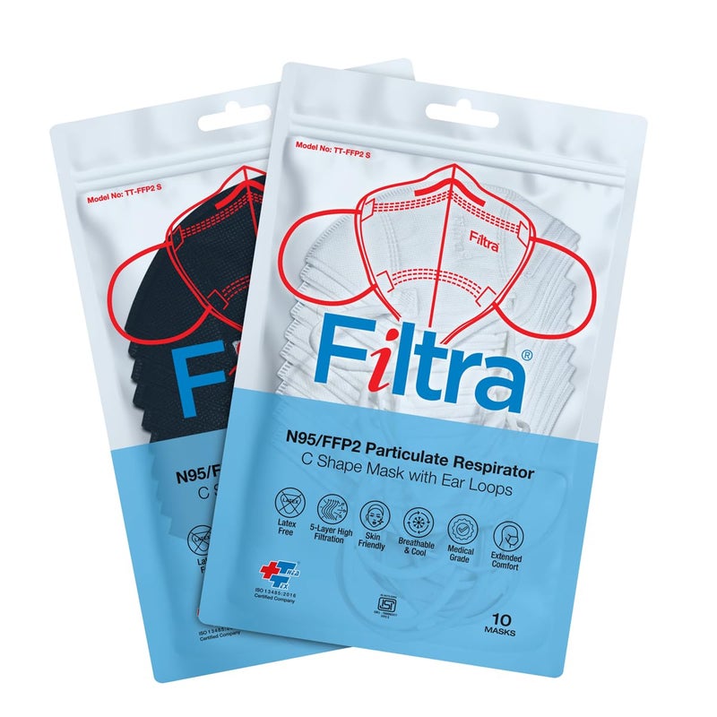 Filtra ® N95 Mask with Ear Loops | FFP2 Mask with Ear Loops | BIS Certified | 5 Layer & Thick Ear Loops | High Filtration | Zip Lock Travel Pouch of 10 Masks - Image 4