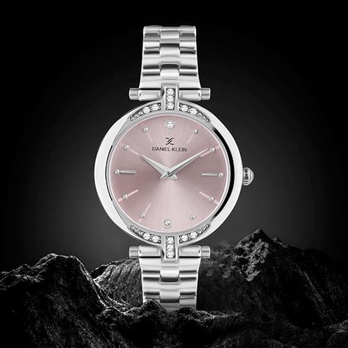 Daniel Klein Analog Pink Round Dial Silver Metal Strap Stone-Studded Water-Resistant Wrist Watch for Women Girls, Ladies DK.1.12320-7 - Image 2