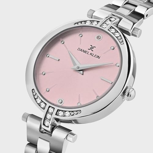 Daniel Klein Analog Pink Round Dial Silver Metal Strap Stone-Studded Water-Resistant Wrist Watch for Women Girls, Ladies DK.1.12320-7 - Image 4