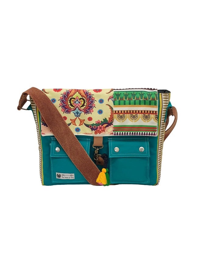 ذا هاوس أوف تارا حقيبة رسول من هاوس أوف تارا للنساء | حقيبة رسول للكمبيوتر المحمول باللون الأخضر مصنوعة من القماش | تناسب الكمبيوتر المحمول/ماك بوك حتى 15.6 بوصة | حقيبة كروس بودي للسيدات تأتي مع جيبين خارجيين - Image 1