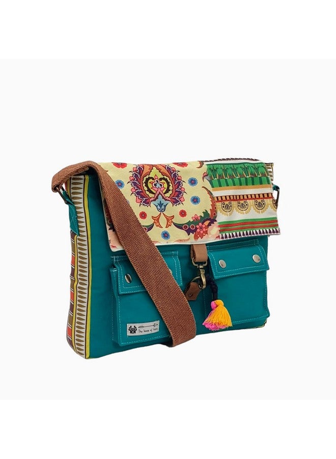 ذا هاوس أوف تارا حقيبة رسول من هاوس أوف تارا للنساء | حقيبة رسول للكمبيوتر المحمول باللون الأخضر مصنوعة من القماش | تناسب الكمبيوتر المحمول/ماك بوك حتى 15.6 بوصة | حقيبة كروس بودي للسيدات تأتي مع جيبين خارجيين - Image 3