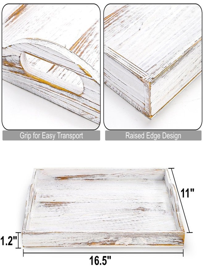DEAYOU 2 Pack Wood Serving Tray, 16.5" Ottoman Wooden Trays for Coffee Table, Farmhouse Vintage Decorative Tray Platter with Cutout Handle for Eating, Breakfast, Rectangle, 16.5" L x 11" W - Image 2