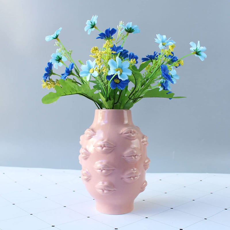 Romehaha Ceramic Body Vase, Lips Vase Table Decor Modern Farmhouse Decor Flower Vase for Home Office Shops 6.5X4.72Inch(Pink) - Image 2