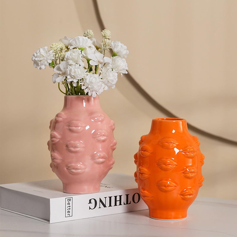 Romehaha Ceramic Body Vase, Lips Vase Table Decor Modern Farmhouse Decor Flower Vase for Home Office Shops 6.5X4.72Inch(Pink) - Image 4