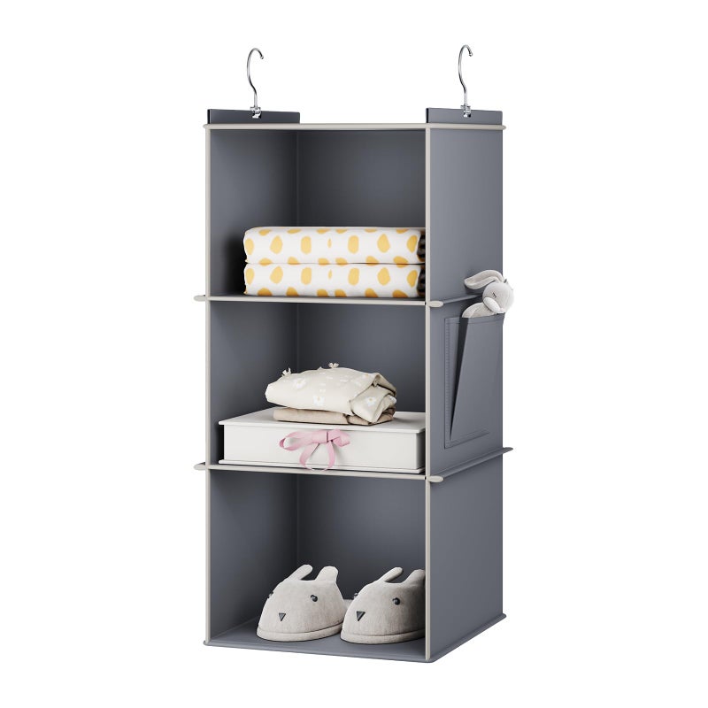 YOUDENOVA Hanging Closet Organizer, 3-Shelf Closet Hanging Storage Shelves, Grey - Image 1