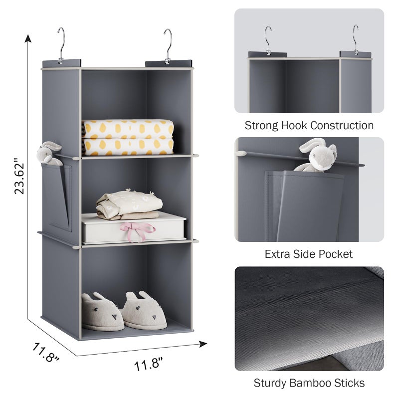 YOUDENOVA Hanging Closet Organizer, 3-Shelf Closet Hanging Storage Shelves, Grey - Image 5
