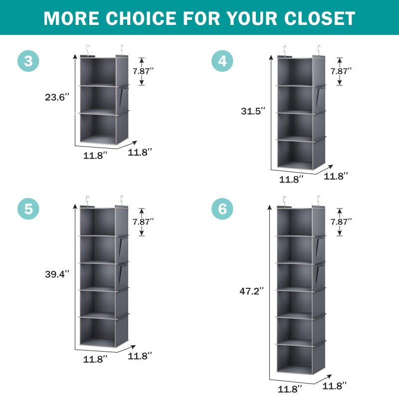YOUDENOVA Hanging Closet Organizer, 3-Shelf Closet Hanging Storage Shelves, Grey - Image 3