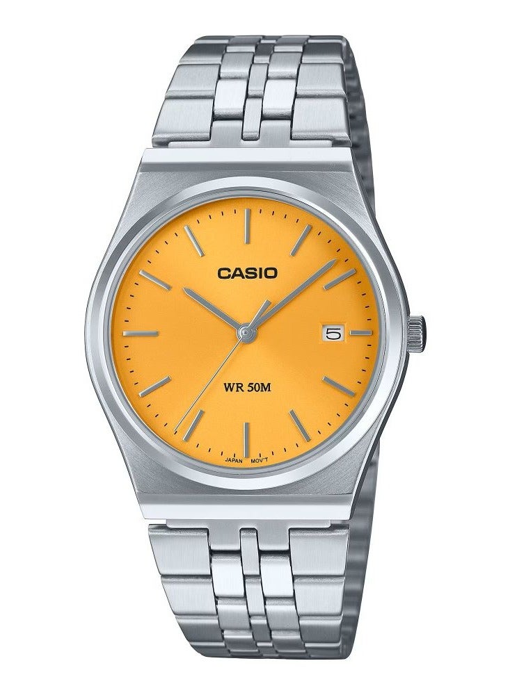 CASIO ساعة كاسيو كوارتز انالوج بمينا أصفر ستانلس ستيل للجنسين MTP-B145D-9AV - Image 1