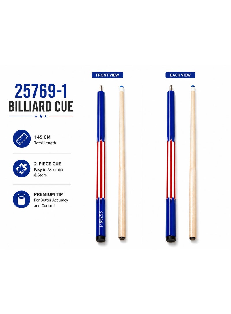 25769-1 Professional Billiard Cue Stick 145CM Wooden Pool Cue With Premium Tip Blue Red Design - Image 2