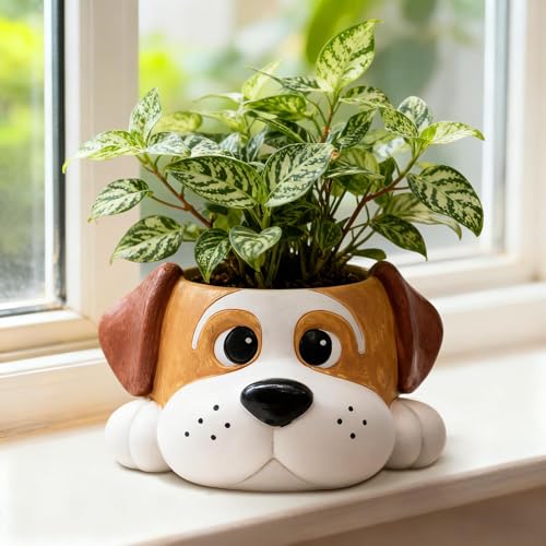 Toparad Dog Resin Planter Pot - Funny Animal Plant Pots for Home Office Decor, Cute Flower Pot with Drainage Hole for Indoor Outdoor Plants, Unique Succulent Pots Gift IdeaI for Plant Lovers - Image 1