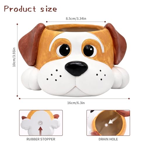 Toparad Dog Resin Planter Pot - Funny Animal Plant Pots for Home Office Decor, Cute Flower Pot with Drainage Hole for Indoor Outdoor Plants, Unique Succulent Pots Gift IdeaI for Plant Lovers - Image 3