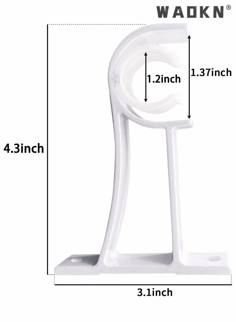 Curtain Rod Bracket, Heavy Duty Curtain Rod Holders for Drapes Wall Heavy Duty, Single Decorative Drapery Rod Hooks Hanger Fit for 1 to 1.2 Inch Drapes Rod,Easy to Install,White (Set of 4)