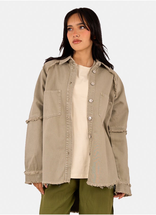 Clue Fringed Cotton Shirt  - Image 1
