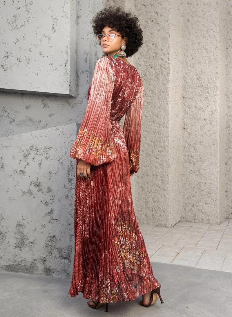 Bhanuni By Jyoti  RUSTY RED MAXI DRESS for Women | Best Price UAE