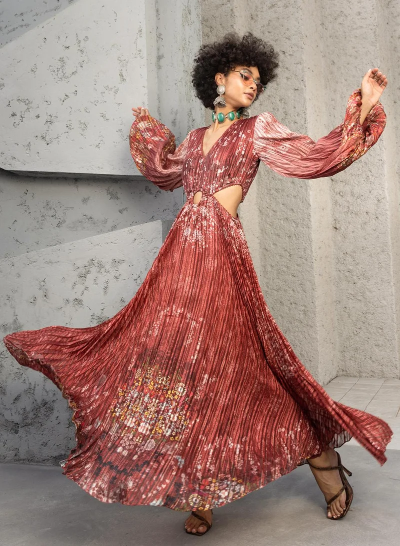 Bhanuni By Jyoti  RUSTY RED MAXI DRESS for Women | Best Price UAE
