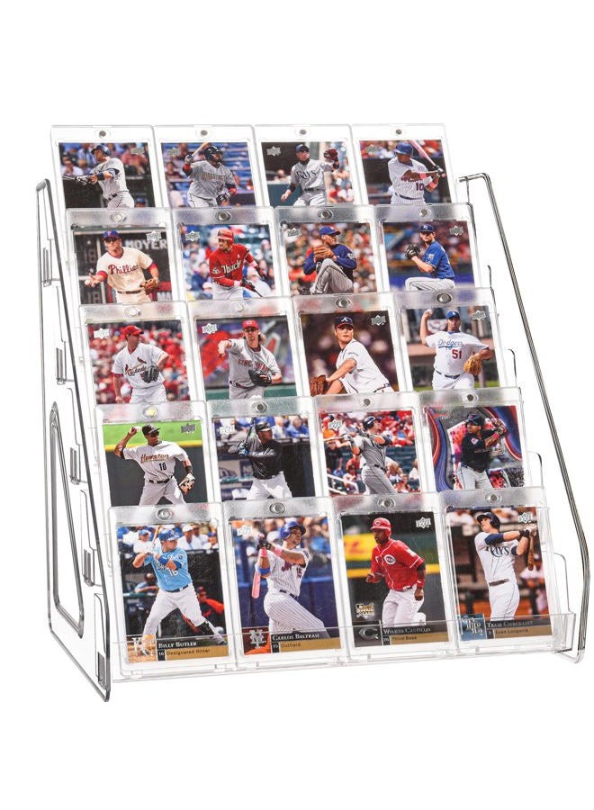 CELSOL Elevated 5 Tier Clear Acrylic Card Display Stand for Trading Cards, Sports Cards, Greeting Cards, Stickers – Slanted Holder for PSA Slabs, Vendors, Collectors & Retail (5 Tier 1 Pack) - Image 1