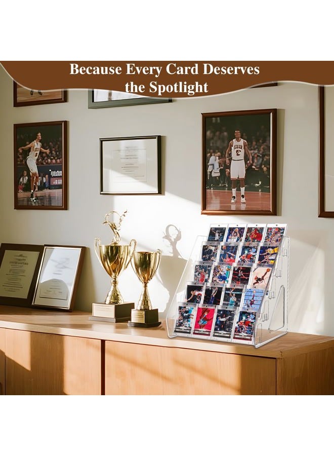 CELSOL Elevated 5 Tier Clear Acrylic Card Display Stand for Trading Cards, Sports Cards, Greeting Cards, Stickers – Slanted Holder for PSA Slabs, Vendors, Collectors & Retail (5 Tier 1 Pack) - Image 3