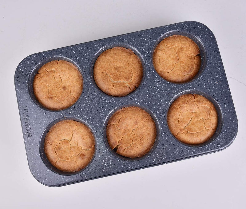 Monfish Jumbo Deep Muffin pan 6 cup large cupcake pan gray granite finish Carbon steel muffin tin 3.5x3inch cup (deep 6 cup) - Image 4