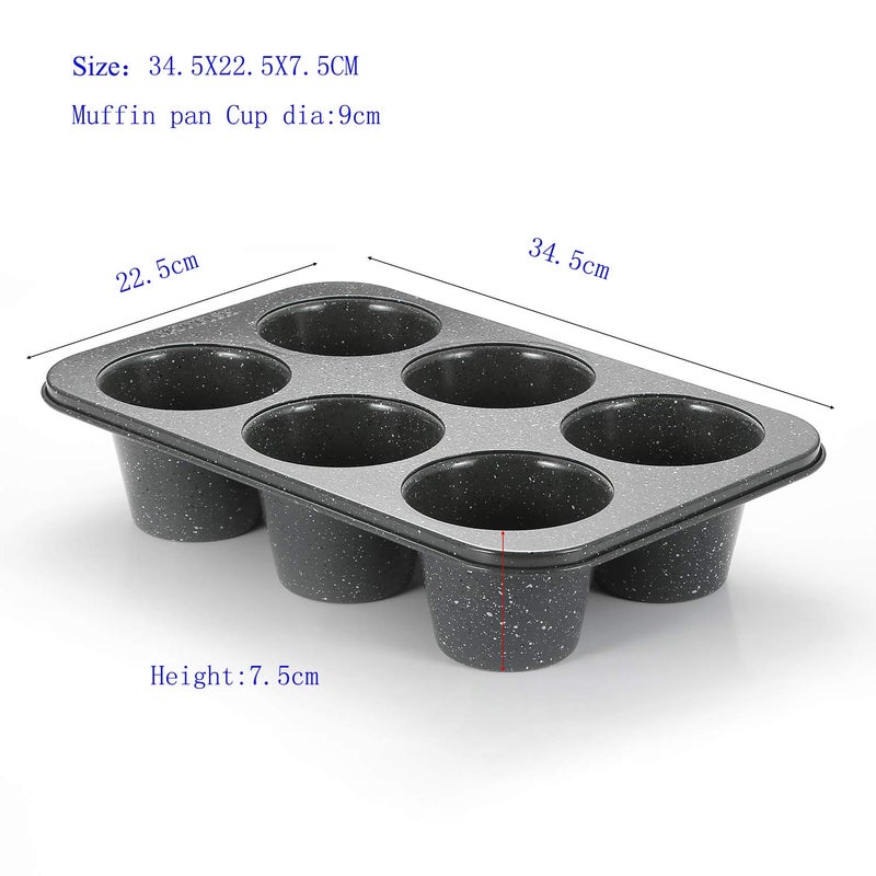 Monfish Jumbo Deep Muffin pan 6 cup large cupcake pan gray granite finish Carbon steel muffin tin 3.5x3inch cup (deep 6 cup) - Image 5