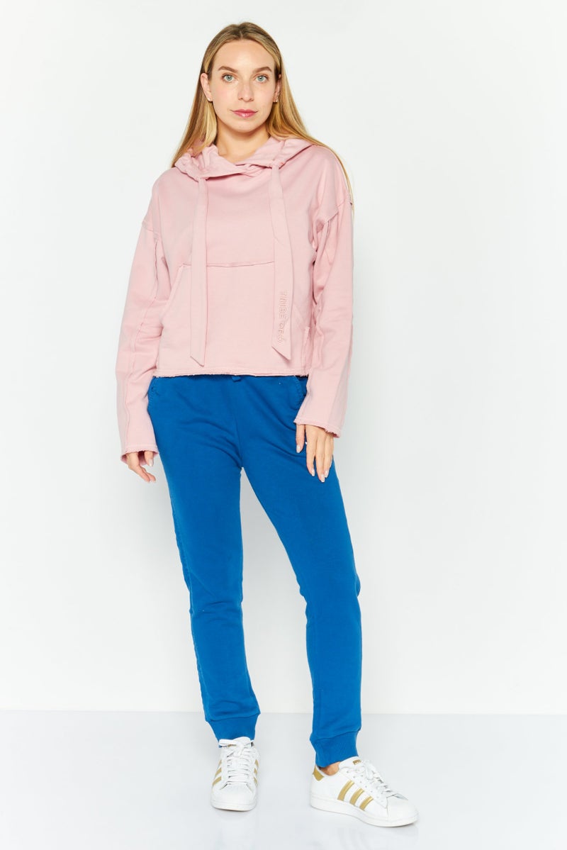 TRIBE OF 6 Women Hooded Embroidered Logo Long Sleeve Sweatshirt, Pink - Image 3