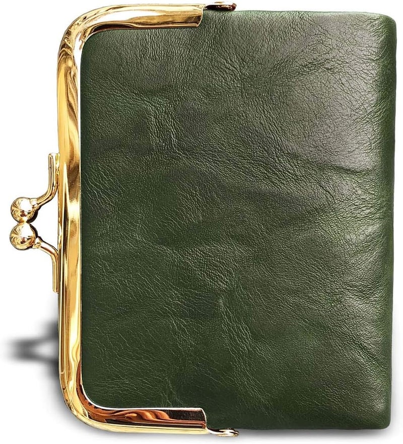 AOXONEL Womens Wallet Small Rfid Ladies Compact Bifold Leather Vintage Coin Purse With Zipper and Kiss Lock - Image 3
