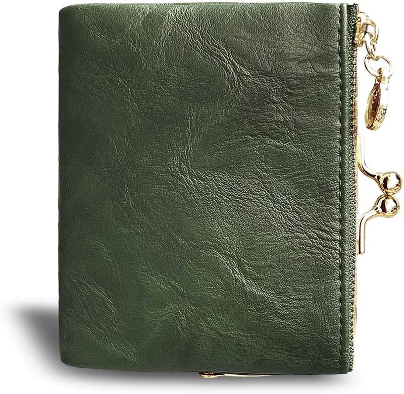 AOXONEL Womens Wallet Small Rfid Ladies Compact Bifold Leather Vintage Coin Purse With Zipper and Kiss Lock - Image 4