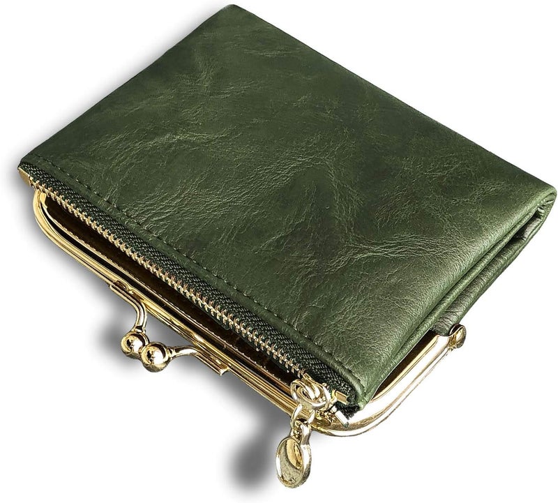 AOXONEL Womens Wallet Small Rfid Ladies Compact Bifold Leather Vintage Coin Purse With Zipper and Kiss Lock - Image 1