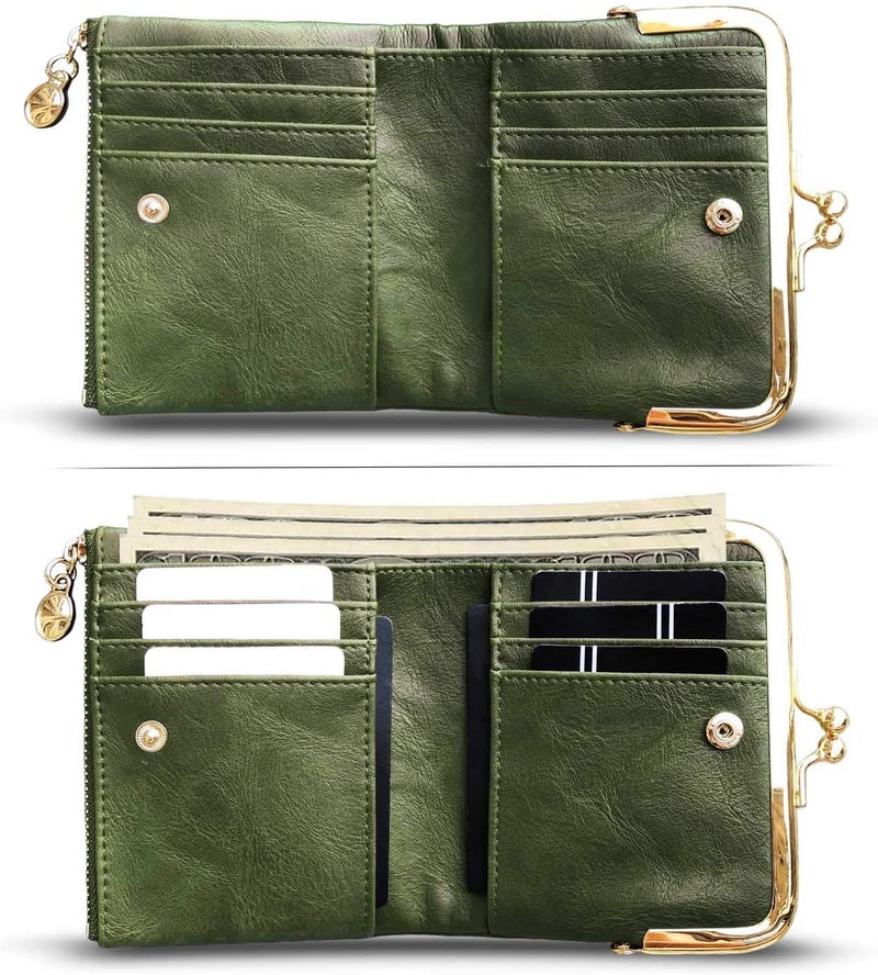 AOXONEL Womens Wallet Small Rfid Ladies Compact Bifold Leather Vintage Coin Purse With Zipper and Kiss Lock - Image 2
