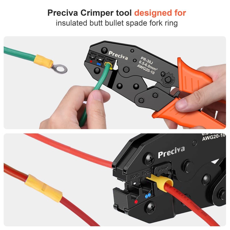 Preciva Wire Terminals Crimping Tool Kit, Preciva AWG20-10/0.5-6mm²Insulated Ratcheting Crimper Tool with 350PCS Insulated Wire Connectors - Image 5