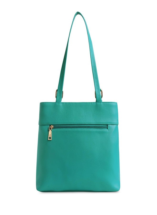 Caprese Jessica Medium Solid Tote Bag for Women|Stylish, Durable, Multi-Compartment Design for Work, Travel, Shopping |Comfortable Straps Shoulder Bag, Ideal for Laptop & Essentials (Blue) - Image 5