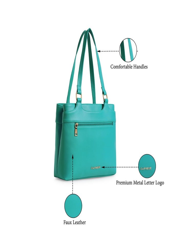 Caprese Jessica Medium Solid Tote Bag for Women|Stylish, Durable, Multi-Compartment Design for Work, Travel, Shopping |Comfortable Straps Shoulder Bag, Ideal for Laptop & Essentials (Blue) - Image 3