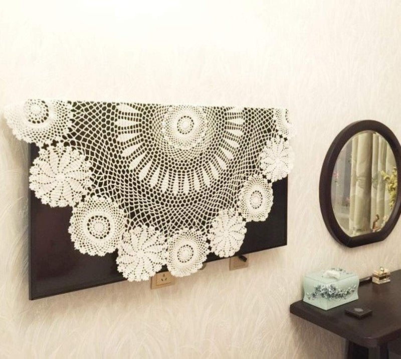 Hetao 100% Cotton Handmade Crochet Round Tablecloth Doilies Lace Table Covers Beige  35 Inch - Image 4