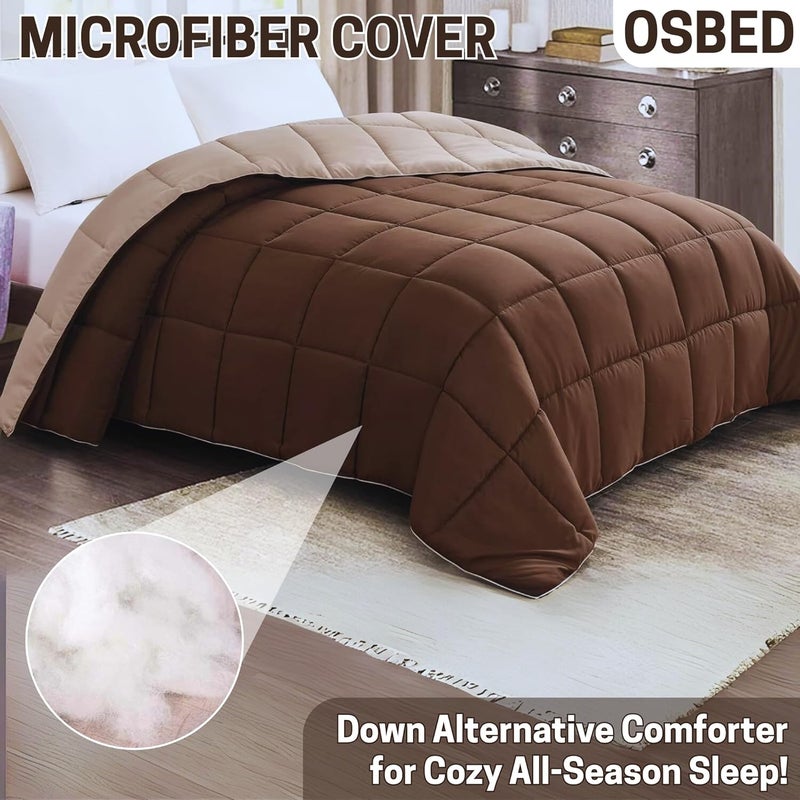 Bed Comforter with Lightweight & Soft Down Alternative | Reversible Cooling Comforter for bedding Duvet Inserts for All Seasons with Washable Microfiber Quilt (Coffee/Beige, 200 x 200cm) - Image 4