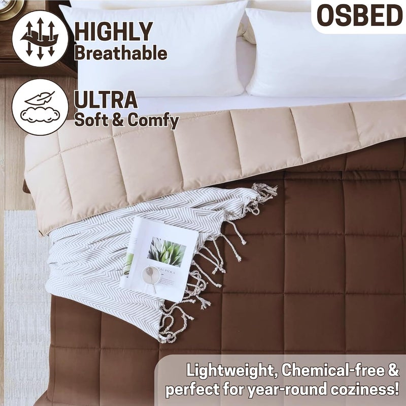 Bed Comforter with Lightweight & Soft Down Alternative | Reversible Cooling Comforter for bedding Duvet Inserts for All Seasons with Washable Microfiber Quilt (Coffee/Beige, 200 x 200cm) - Image 3