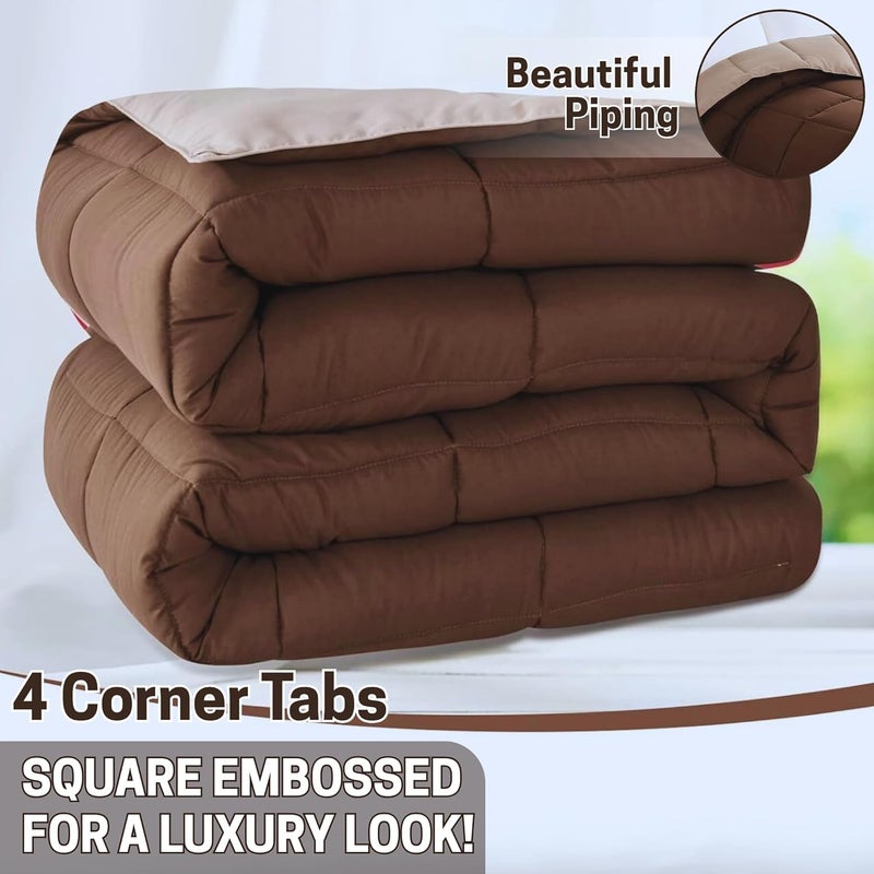 Bed Comforter with Lightweight & Soft Down Alternative | Reversible Cooling Comforter for bedding Duvet Inserts for All Seasons with Washable Microfiber Quilt (Coffee/Beige, 200 x 200cm) - Image 5