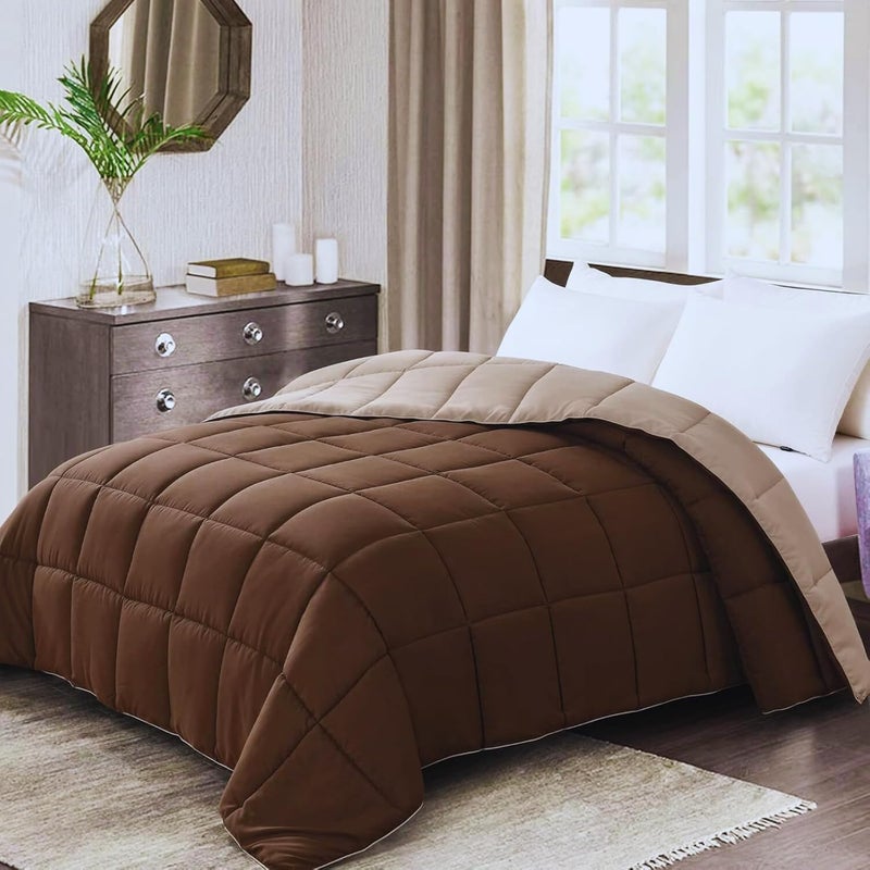Bed Comforter with Lightweight & Soft Down Alternative | Reversible Cooling Comforter for bedding Duvet Inserts for All Seasons with Washable Microfiber Quilt (Coffee/Beige, 200 x 200cm) - Image 1