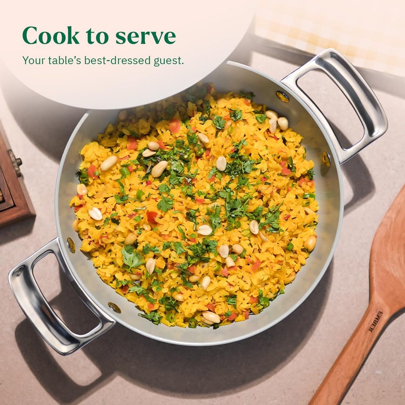 Ember Cookware Ember Cookware Arcilla Ceramic Non Stick Kadai 24cm | Metallic lid | Stainless Steel Handles | 1x Spatula | Induction Safe | Non Toxic Deep Frying Pan | PFAS & PTFE Free | Capri Series | Green  - Image 5